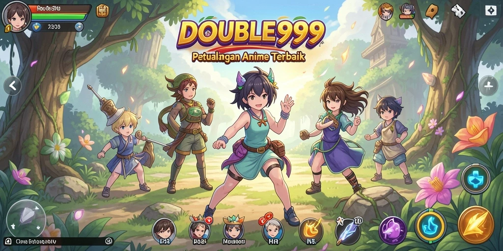 Screenshot gameplay DOUBLE999 menunjukkan pertarungan karakter anime yang intens.