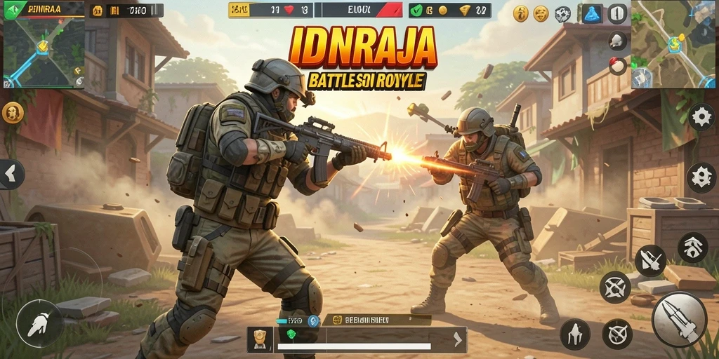 Screenshot gameplay IDNRAJA yang menampilkan aksi Battle Royale yang seru.