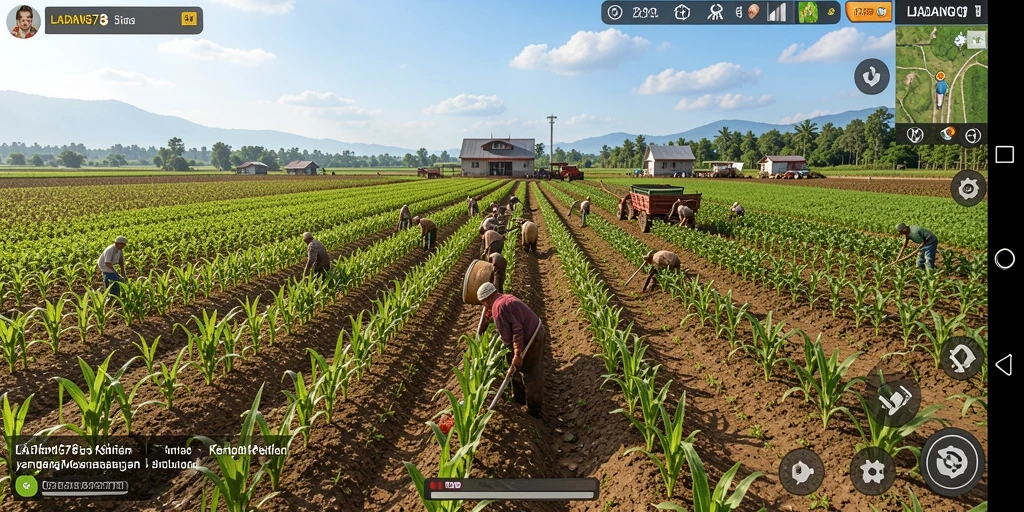 Screenshot gameplay LADANG78 menampilkan ladang yang subur dan aktivitas bertani.