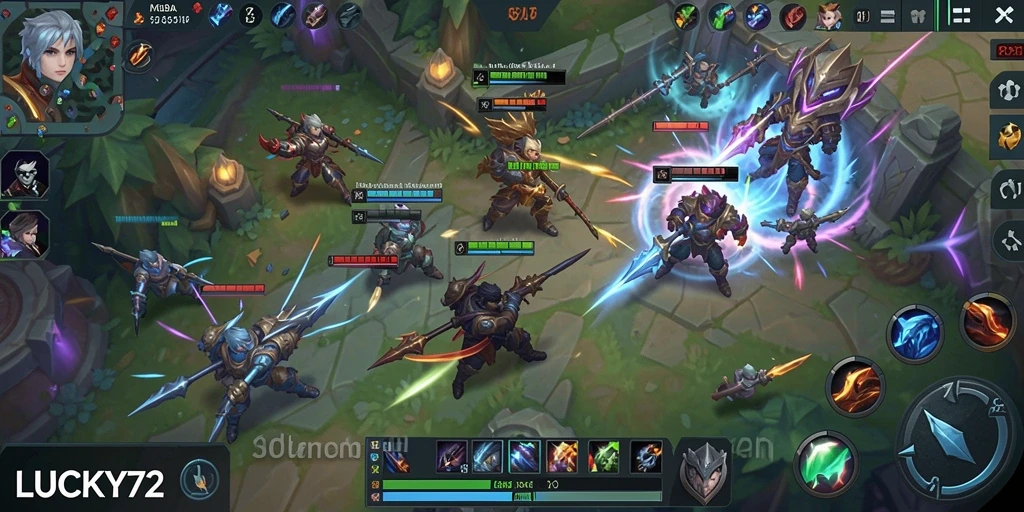 Tampilan gameplay MOBA LUCKY72 yang seru dan dinamis.