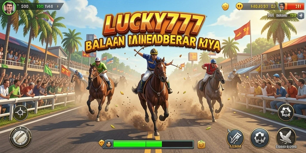 Tangkapan layar menunjukkan aksi balapan seru dalam LUCKY777.