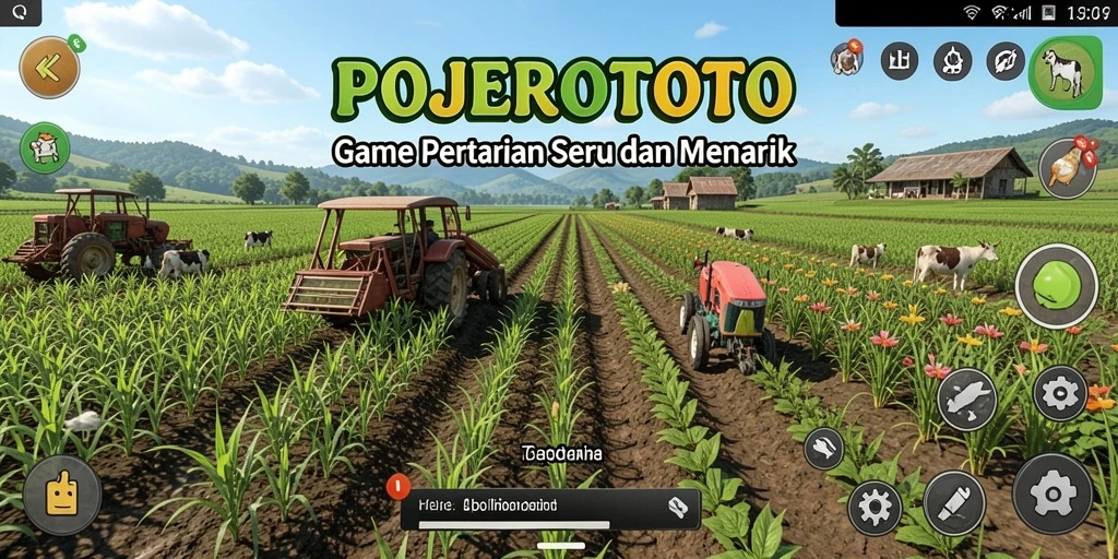 Tangkapan layar gameplay <strong>POJEROTOTO</strong> menunjukkan suasana pertanian yang ceria dan interaktif.