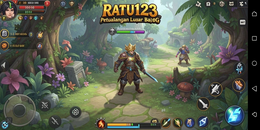 Screenshot utama menampilkan pertarungan epik dan mekanisme RPG dalam RATU123.